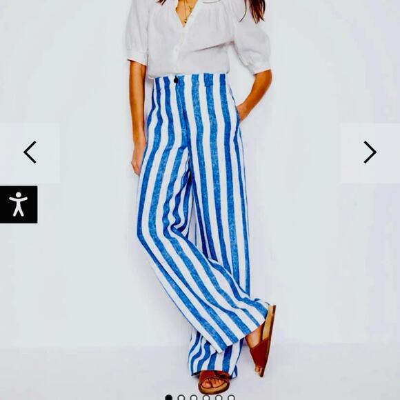 Boden Westbourne wide leg blue and white stripe linen trousers sz 6 - Picture 1 of 11